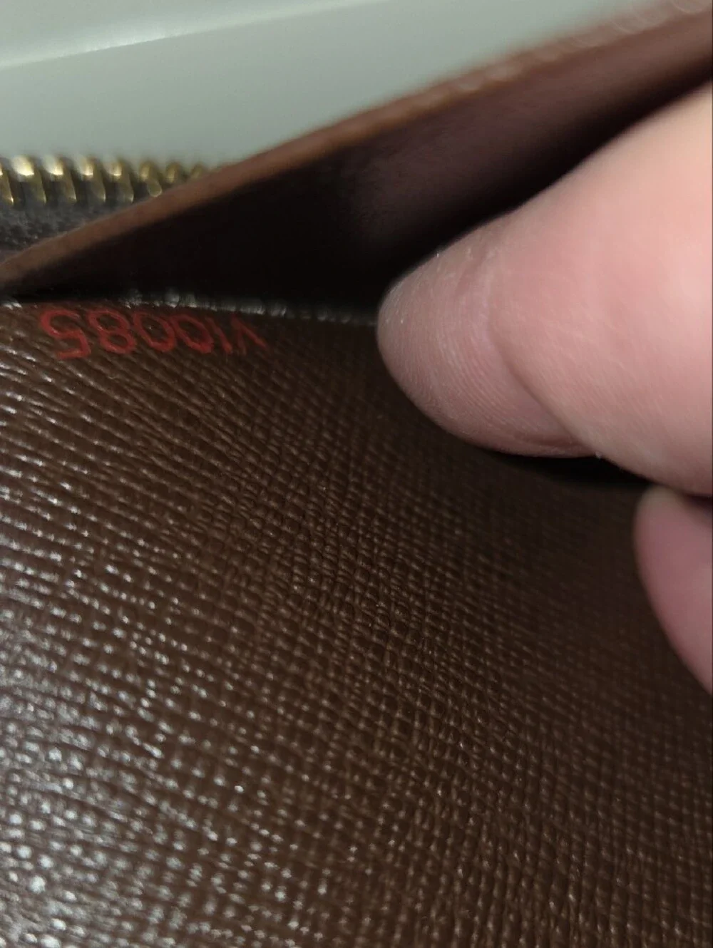 Louis Vuitton Brown Textured Leather Wallet Organazer with Red Logo Stamp
